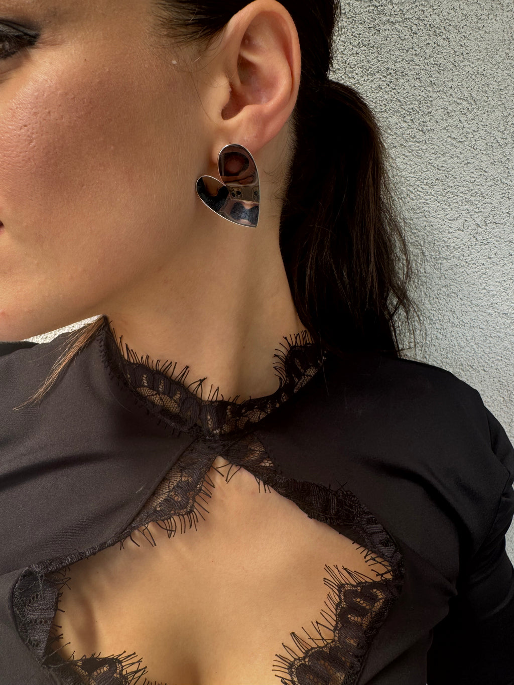 Orecchini Cuore Specchiato d'Argento