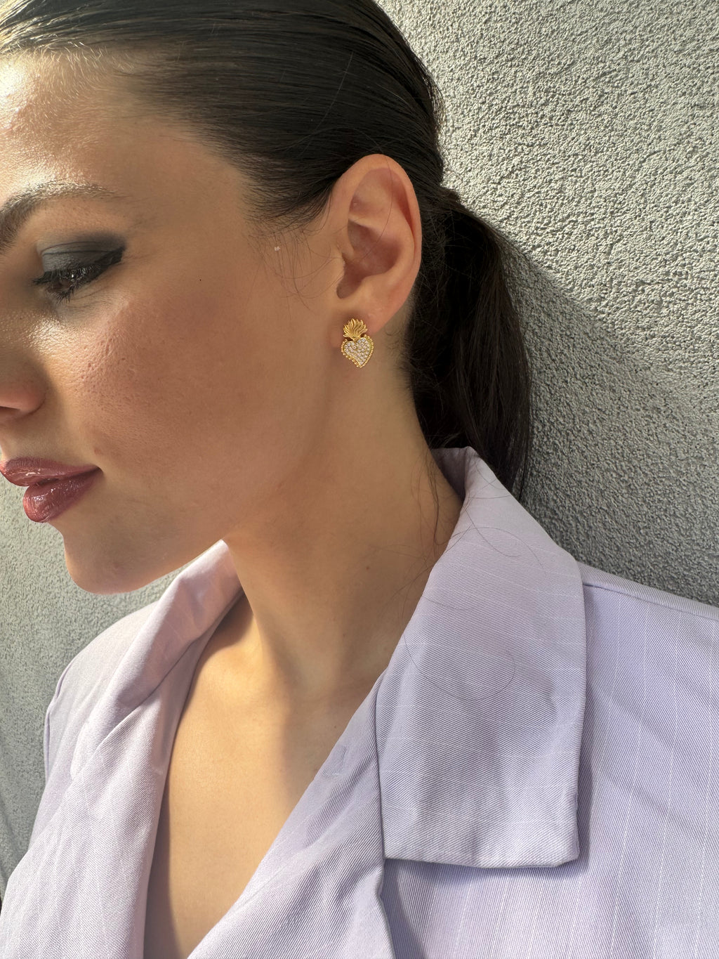 Orecchini Cuore Sacro Pavè Argento & Oro