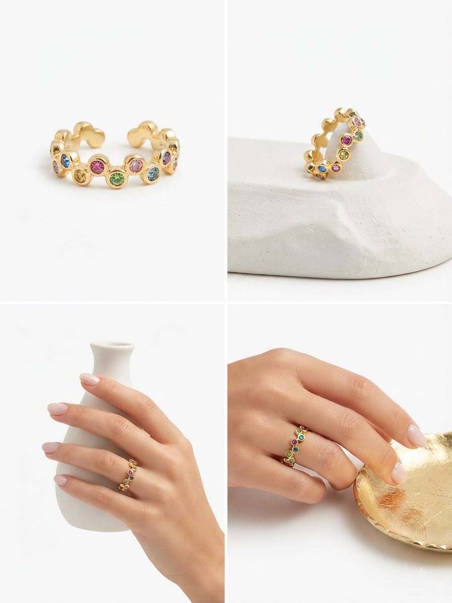 Anello Multi-Pietre Arcobaleno "Eternity" -