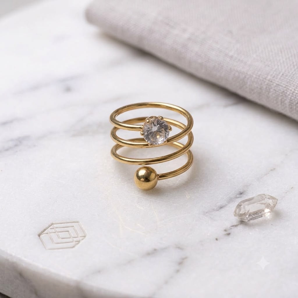 Anello a Spirale "Luce Astrale" con ZIRCONE e Sfera