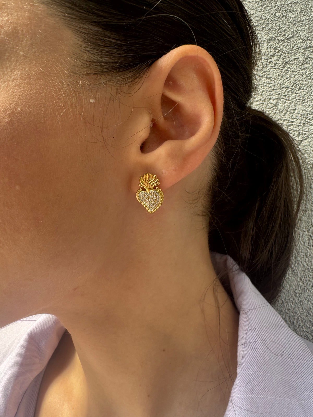 Orecchini Cuore Sacro Pavè Argento & Oro