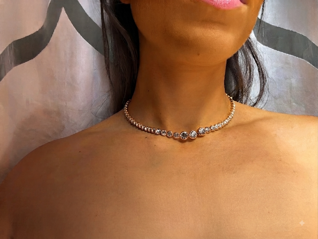 Collana Tennis Graduata "Luce Assoluta" Girocollo 38cm ORO & SILVER