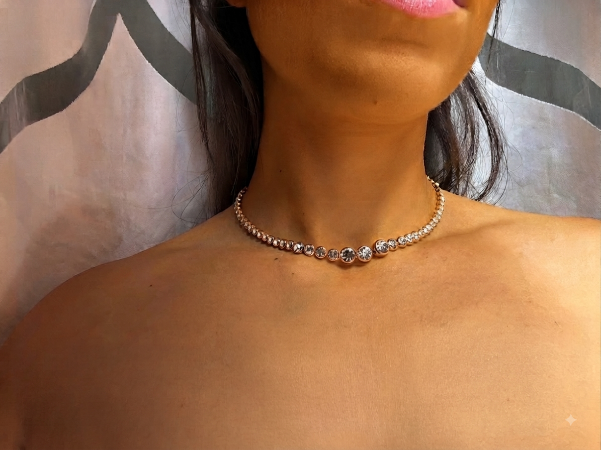 Collana Tennis Graduata "Luce Assoluta" Girocollo 38cm ORO & SILVER